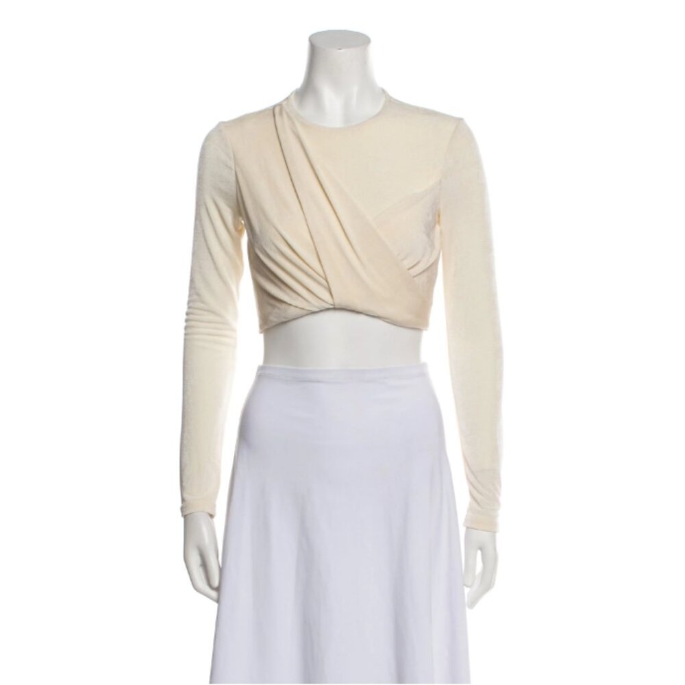 Significant Other Crew Neck Long Sleeve Cream Folded Origami Crop Top XS